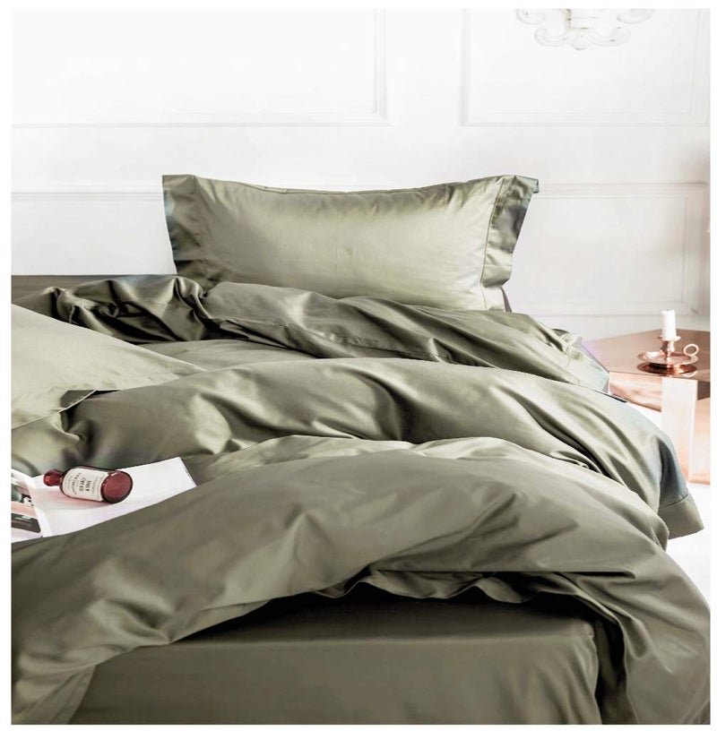 Eikei Solid Color Egyptian Cotton Duvet Cover Luxury Bedding Set High Thread Count Long Staple Sateen Weave Silky Soft Breathable Pima Quality Bed Linen (Olive, Queen) - Image 1